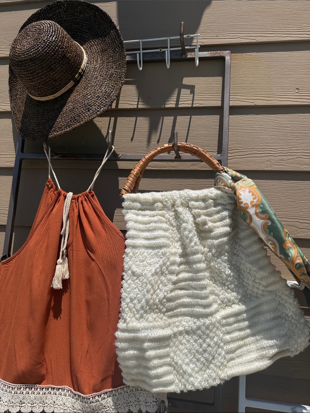 Boho beach lesuire travel amazing Woven Cream Tote Bag with Bamboo Handles